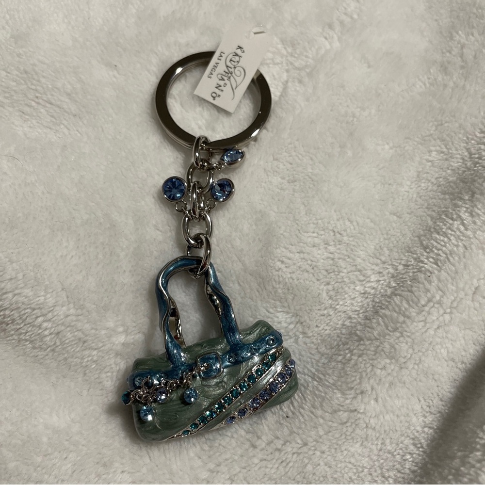 Alexander Kalifano Womens Blue Purse Swarovski Crystals Key Ring